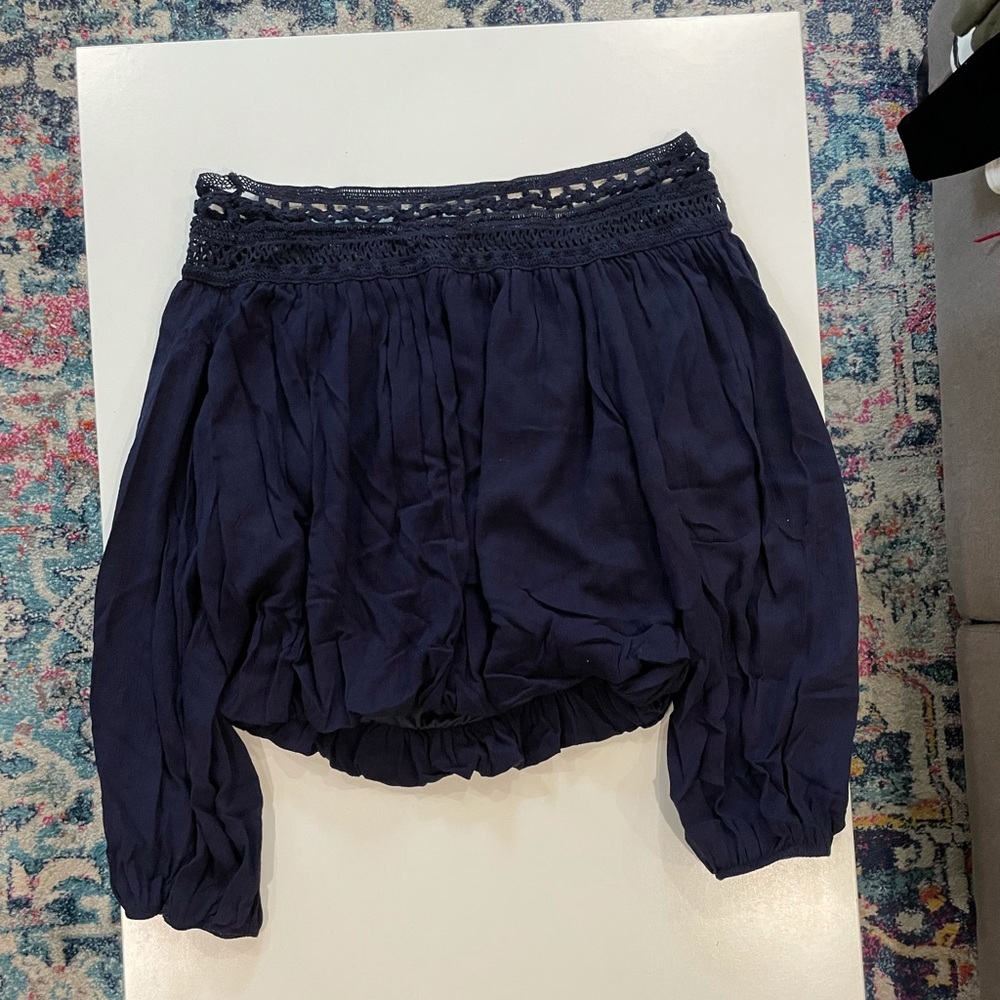 Navy off the shoulder crop top
